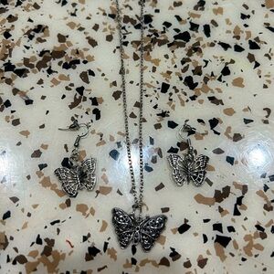 Handmade matching  silver butterfly necklace and earring set